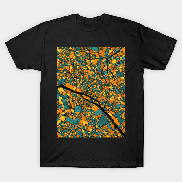 Paris Map Pattern in Orange & Teal T-Shirt by PatternMaps